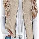 LOMON Womens Fuzzy Sherpa Fleece Jacket Lightweight Vest Cozy Sleeveless Cardigan Zipper Waistcoat Outerwear with Pocket, Size M