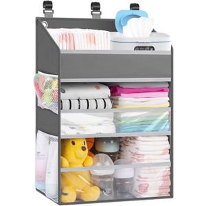 Hanging Diaper Caddy Organizer Crib OrganizerSpacious Baby Girl/Boy Nursery Storage Organizer for Changing Table, Playpen/Wall- Hold 90+ Diaper (Grey)