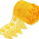 MECCANIXITY 3 Inch Wide 5 Yard Lace Ribbon Floral Pattern Yellow Embroidered Lace Trim Ribbon for Sewing Making, and DIY Crafts, Gift Wrapping, Wedding Decor
