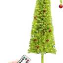 6FT Whimsical Lime Green Christmas Tree with 150 LED Timer Lights and Balls Ornament, Bendable Artificial Pencil Tree with Metal Base for Home Office Apartment Holiday Party Decoration