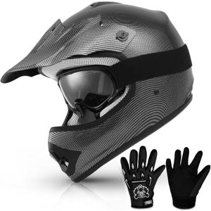 TCMT Youth Dirt Bike Helmet DOT Certified - Kids Full Face Motocross ATV Helmet with Goggles, Gloves and Helmet Bag for Off-Road, BMX, MX, Street Riding, Youth Medium