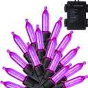 WATERGLIDE 50 LED Outdoor Halloween Lights, 16 FT Mini String Light with 8 Modes, Waterproof Battery Operated Tree Lights for Indoor Outdoor Patio Garden Party Wedding Decoration, Purple