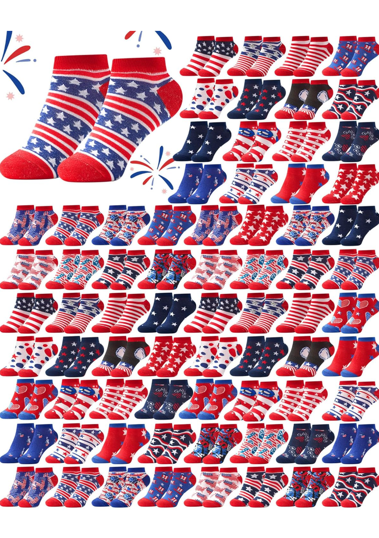 Shinymoon 72 Pairs Patriotic Socks Bulk 4th of July Gifts for Women Men American Flag Ankle Socks Funny Star Striped 4th of July Independence Day Military Veteran Gifts