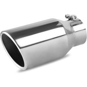 YITAMOTOR 3 Inch Inlet Exhaust Tip, 4.5" Outlet 9" Overall Length Stainless Steel Professional Exhaust Tip for 3-Inch Outside Diameter Tailpipe, Rolled Angle Cut, Polished Finish, Bolt-on, Silver