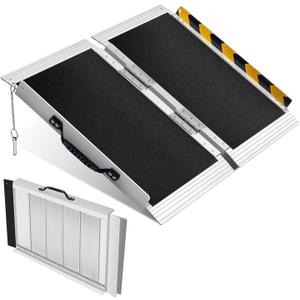 2FT Portable Wheelchair Ramp, Non-Slip Aluminum Folding Handicap Ramp for Home Steps, Stairs, Threshold and Doorways, Scooter Ramps, 800LBS Capacity