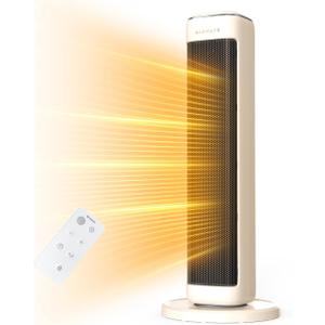 25" Space Heaters For Indoor Use Large Room, Electric Heaters For Indoor Use with Thermostat, Oscillating Room Heaters with Timer, Remote Control, Overheat Protection Tower Heater for Bedroom (Beige)
