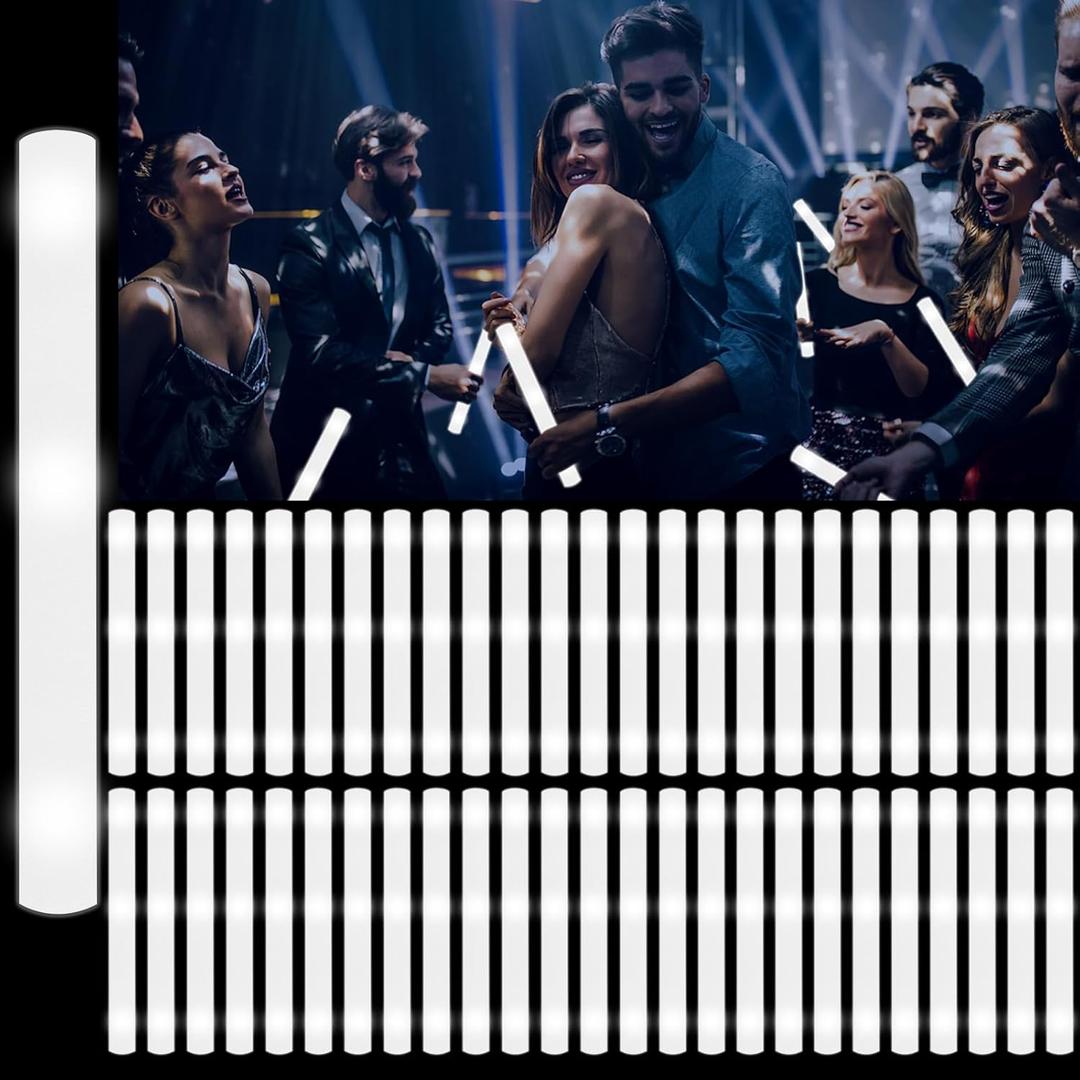 YOFOBU 60Pack LED Glow Foam Sticks Bulk,Light Up Glow Sticks with 3 Flashing Modes, White Glow Wands Party Pack,Glow In The Dark Party Supplies for Valentines Day,July 4th, Wedding,Birthday,Concert