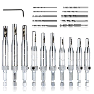 18 pcs Center Drill Bit Set, AFUNTA Self Centering Hinge Tapper Core Hole Puncher 5/64'' 7/64'' 9/64'' 11/64'' 13/64'' 5mm 1/4'' & 1 Pcs Hex Key & 10 Pcs Replacement Drill Bits