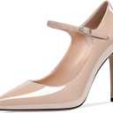 SAMMITOP Women's Pointed Toe Mary Jane Pumps High Heel Shoe with Ankle Strap (8, Beige)