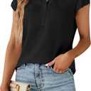 Blooming Jelly Women's Dressy Casual Tops Business Work Blouses White Button Down Shirts Cap Sleeve V Neck Tshirt (XX-Large, Black)