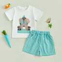 Boys 4th Of July Outfit Flag Print T-shirt Plaid Shorts