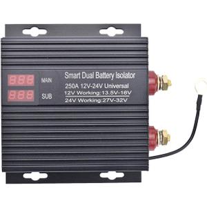 250 AMP Dual Battery Smart Isolator Universal 12V/24V Voltage Sensitive Relay Intelligent Dual Battery Isolator for Car, Truck, ATV, Battery Starter Controller Heavy Duty Power Switch Charge Relay