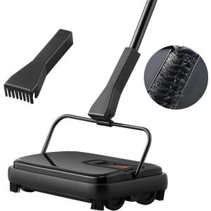 VEVOR Carpet Sweeper, 7.87 in Sweeping Paths, Floor Sweeper Manual Non Electric, 300 ml Dustbin Capacity with Comb for Home Office Rugs Hardwood Surfaces Wood Floors Laminate, Cleans Dust Pet Hair (Black)