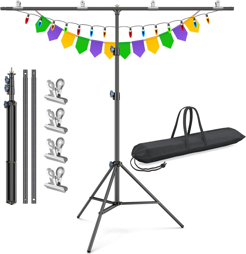 LINCO Lincostore Zenith Portable T-Shape Background Backdrop Stand Kit 5x6.7ft - 5ft Wide (Fixed) and 6.7ft High (Adjustable)- Lightweight Only 4 Lbs Easy to Carry and Storage Black, 56.7 FT