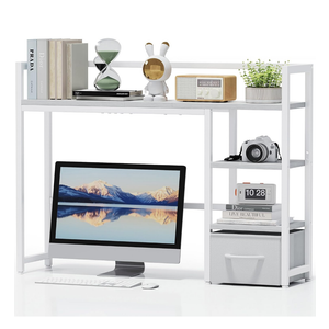 Marbrasse Desk Shelf with Drawer, 40" Desk Hutch for Computer Monitor, Desk Shelf for top of Desk, Wooden Desktop Bookshelf Storage Rack for Home Office Dorm - White