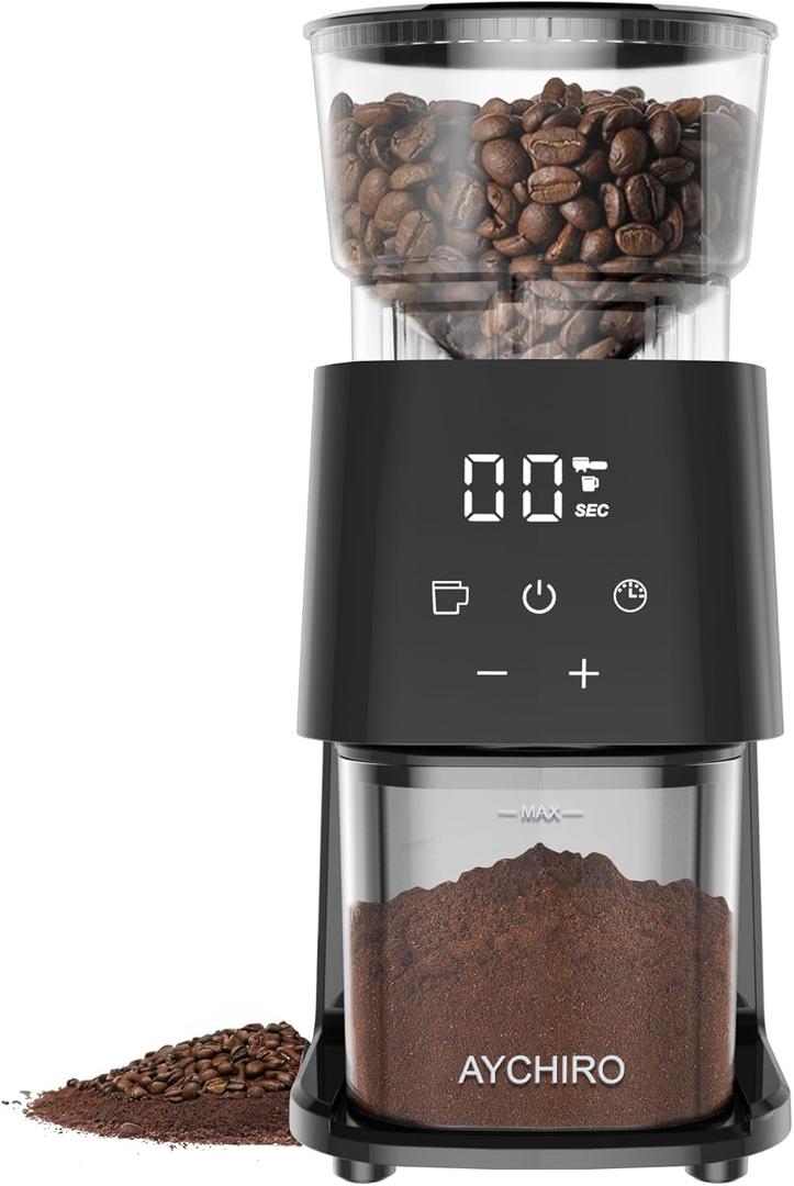 Burr Coffee Grinder Electric, Adjustable Burr Mill with 30 Grinding Settings, Coffee Bean Grinder with Touchscreen, 2-12 Cups (Black)