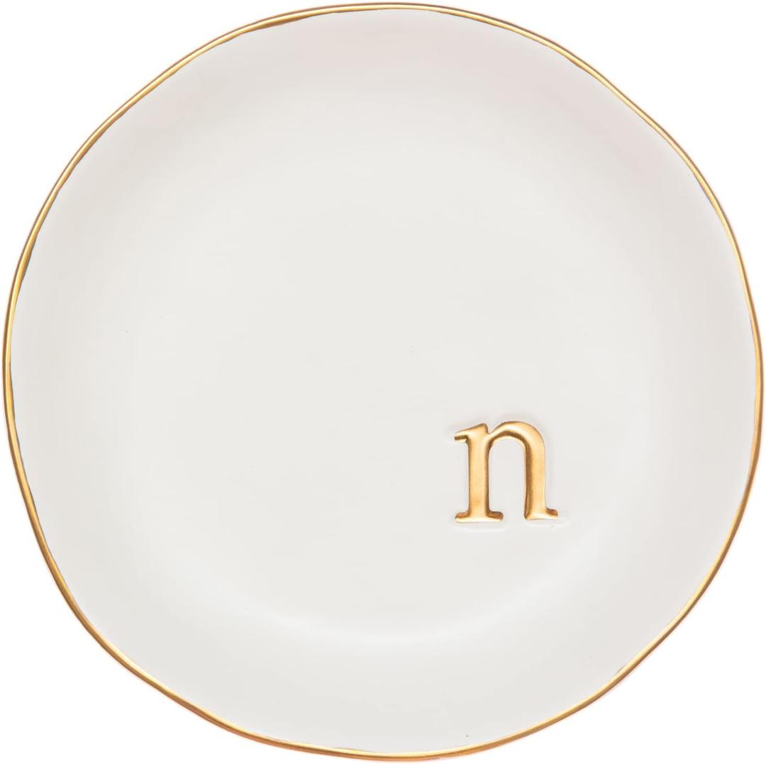 COLLECTIVE HOME - Ceramic Jewelry Tray, Decorative Trinket Dish for Rings Earrings Necklaces Bracelet Watch Keys, Birthday Mother's Day Christmas Gift for Women, 4.75", White Surface (N)