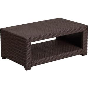 Flash Furniture Seneca Indoor/Outdoor Chocolate Brown Faux Rattan Coffee Table with Open Storage