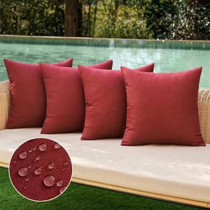 MIULEE Pack of 4 Decorative Outdoor Throw Pillow Covers Linen Waterproof Pillow Covers Farmhouse Cushion Cases for Patio Garden Tent Balcony Couch Sofa18x18 inch Burgundy