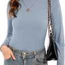 Womens Long Sleeve Turtleneck T-Shirts Casual Lightweight Slim Fit Cozy Base Layer Top (Small, Grey Blue)