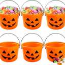 JOYIN 6PCS Halloween Trick or Treat Pumpkin Bucket, Jack O Lantern Candy Basket and Buckets for Trick or Treating, Orange Halloween Pails with Handle for Kids Party Favors Supplies Props
