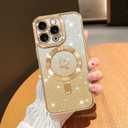 NITITOP Compatible with iPhone 13 Pro Max Case Cute Clear Glitter [Compatible for MagSafe] Plating Heart Sparkle Bling Magnetic Girl Women Electroplated Frame Camera Protection Back Cover - Gold