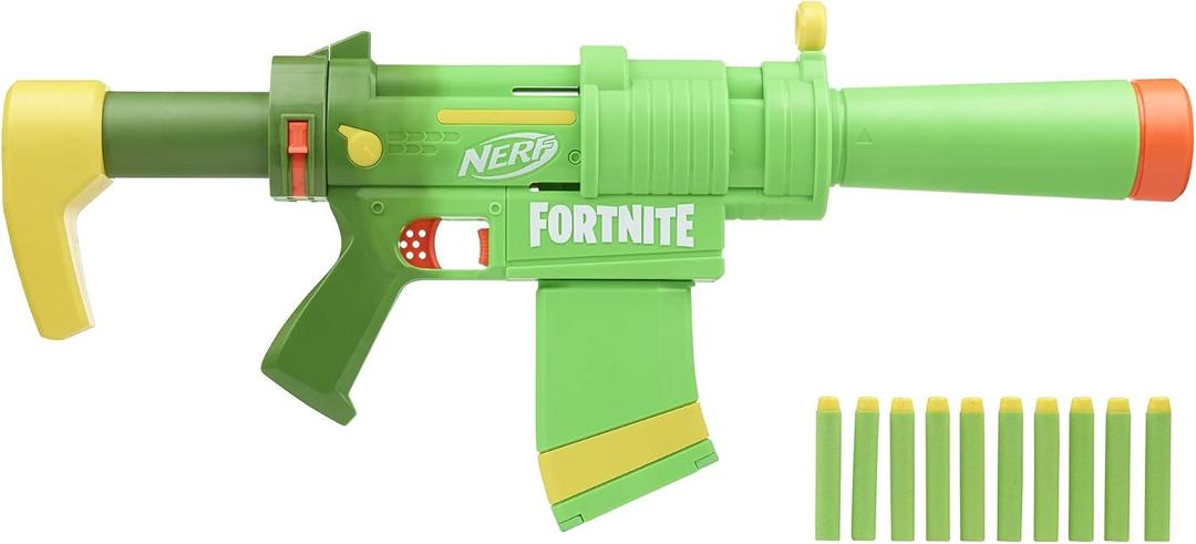 Nerf Fortnite SMG-Zesty Blaster, 10 Nerf Elite Darts, 10-Dart Clip, Removable Stock & Barrel, Fortnite Gifts for Boys & Girls, Large