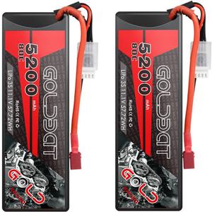 GOLDBAT LiPo Battery 3S 5200mAh 80C 11.1V with Hard Case T Plug for RC Model RC Racing Car (2 Pack)