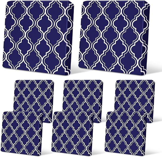 pickyNproud 8Pcs Patio Cushion Covers Stretch Outdoor Couch Cushions Slipcovers Replacement Washable Furniture Protector with Elastic Bottom Sofa Chair Seat Cover, Deep Blue