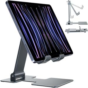 Anozer Tablet Stand,Adjustable Tablet Holder for Desk,Foldable for iPad Stand Dock Holder for iPad Air 5/4/Mini 6/Mini 5/10.2/Pro 12.9/Pro 11,Portable Monitor,Surface (4-13 inch)-Grey