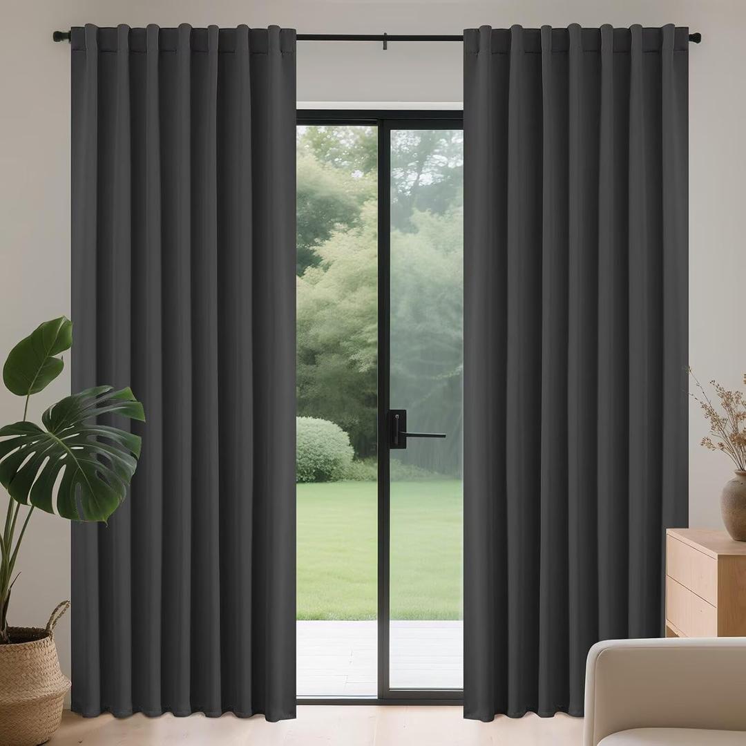 Joydeco Blackout Curtains 108 Inches Long for Bedroom, Thermal Insulated Black Out Curtains 2 Panels Set, Room Darkening Drapes for Living Room Window Rod Pocket Back Tab (W52 x L108 Inch, Dark Grey)