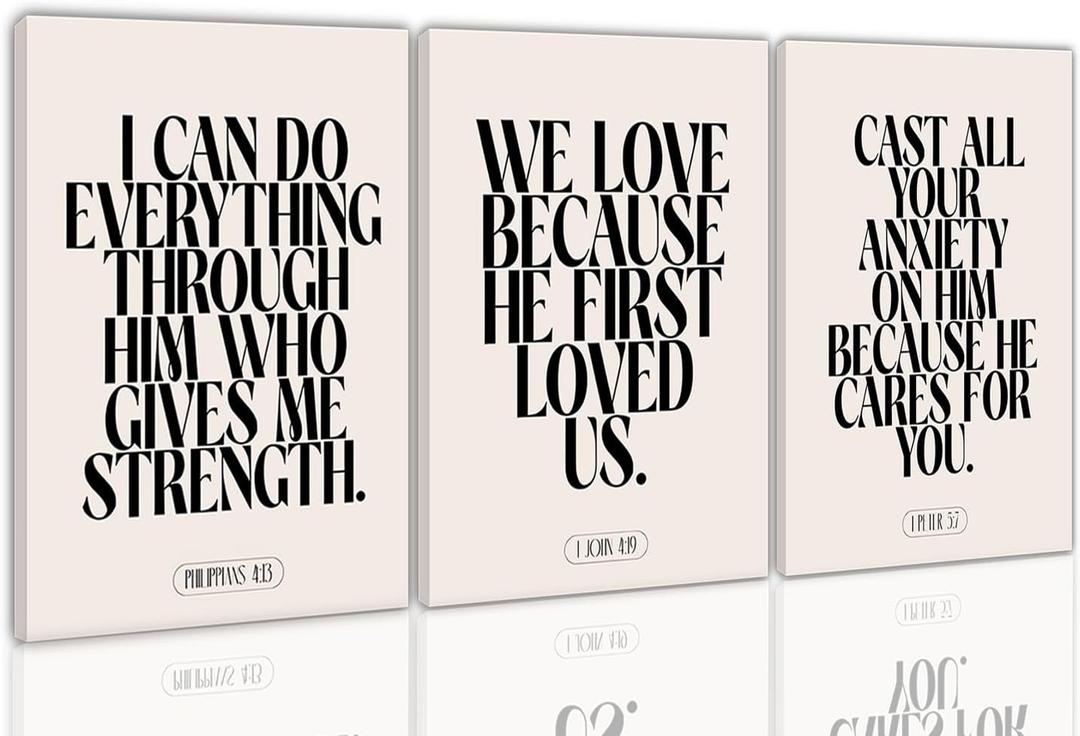 3Pcs Christian Wall Art Bible Verse Canvas Prints Scripture Wall Decor, 24L" x 16W"
