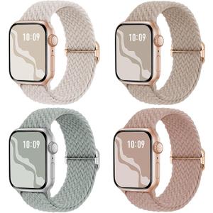 Braided Stretchy Solo Loop Compatible for Apple Watch Band  38mm/40mm/41mm/42mm(Series 11/10) for Women Men, Nylon Elastic Straps Wristbands for iWatch Series 11/10 9 8 7 6 5 4 3 SE/Ultra 3 2 1 Starlight/Pink/MilkTea/SageGreen