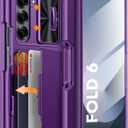 Vizvera for Samsung Galaxy Z Fold 6 Case RFID Wallet with Cards Holder [S Pen Holder] [Camera Cover] Shockproof Silicone Protective Phone Case for Z Fold 6 2024-Purple
