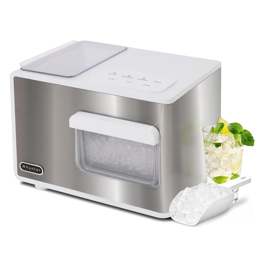 Whynter Nugget Ice Maker, Countertop Portable Ice Maker, IBX-388WS SonicSn, Automatic Self-Cleaning with Removable Ice Drawer Compact Ice Maker for Home Bar, 40 lbs/24H, Stainless Steel and White
