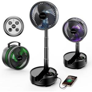 Socool 20000mAh Portable Fan Foldable Wireless Battery Rechargeable with 8-Speed & 112H, 90 Osciliating Floor Standing Fan Remote, Desk Fan with 8H Timer & LED Light for Home Kitchen Travel Camping