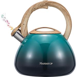MARSKITOP Whistling Tea Kettle for Stove Top 2.6 Quart, Food Grade Stainless Steel Teapot for Stovetop with Cool Touch Ergonomic Handle, Tea Pot for Stove Induction Cooktop, Green (2.6 Quarts)