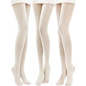 JaGely 1/2/3 Pair White Lace Tights for Women White Fishnet Hollow out Knitted Tights Lolita Stockings Lace Strips Pantyhose, S/M