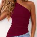 PRETTYGARDEN Womens 2025 Summer Y2K Tops Sleeveless One Shoulder Slim Fit Shirts Ruched Knit Asymmetrical Top Blouse (Red, XXL)