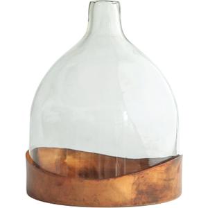 Creative Co-Op Decorative Glass Cloche with Metal Tray, Clear and Copper