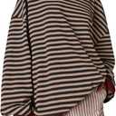 UEU Women Oversized Striped Crewneck Sweatshirt Long Sleeve Color Block Pullover Tops Casual Loose Workout Shirt (Large, Black Coffee Stripe)