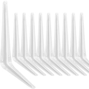Shelf Bracket 12x10 in, 10 PCS White Shelving Brackets, L Brackets for Shelves Shelf Install, Bookshelf, Garden Boards