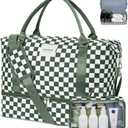 WOOMADA Weekender Overnight Bag for Women, Carry on Shoulder Travel Duffel with Shoes Compartment,Gym Bag with Toiletry Bag,green checkerboard