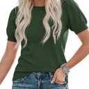 PRETTYGARDEN Womens Sweaters Spring 2026 Summer Puff Short Sleeve Sweater Trendy Cute Knit Work Blouses Business Casual Tops (Green, M)