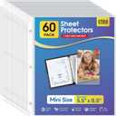 KTRIO Heavyweight Sheet Protectors 5.5 x 8.5 inch, Clear Page Protector for Mini 3 Ring Binder, Plastic Sleeves for Binders, Top Loading Paper Sheets Sleeve Letter Size, Office & Home, 60 Pack