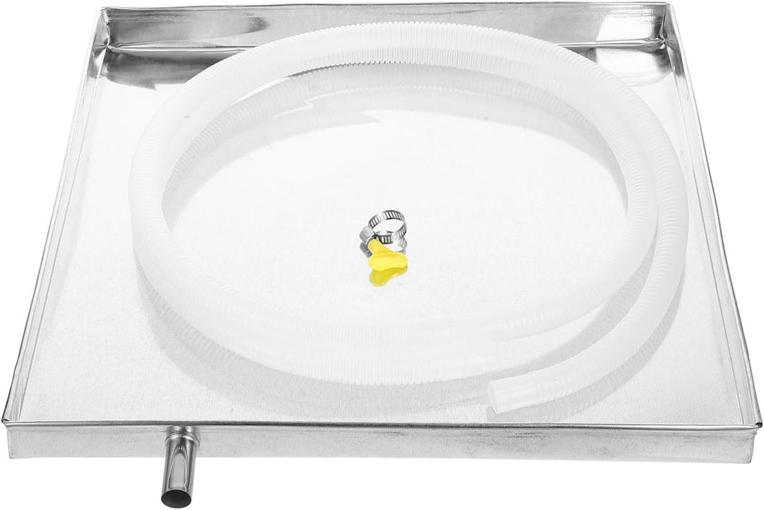 SEWACC Air Conditioner Drip Pan with Water Hose, Unit Drip Tray, Stainless Steel Water Catcher Drain Tray, 15.74 x 15.74 x 1.18 Inch
