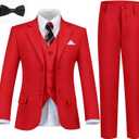 Boys Formal Suit Set Kids Tuxedo Suits for Boys Easter Wedding Outfit with Ties and Pocket Square (7, Red-7pcs)