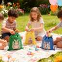 12 Pcs Easter Bunny Gift Bag with Drawstring, Easter Bags Burlap, Party Favor Birthday Decoration Reusable Rabbit Linen Goody Gift Bags with Double Jute Drawstrings, Treat Goodie Bag for Some Bunny Is One Easter Baby Shower Candy Garden Tea Party, 5x7 inch