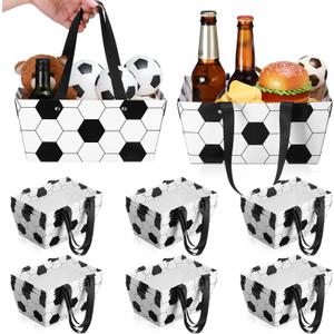 Glenmal 24 Pcs Soccer Baskets for Gifts 9.8 x 6.5 x 4.3 Inch Waterproof Empty Soccer Senior Night Kraft Paper Baskets with Handles Empty to Fill for Sports Party Favors Holiday Gifts Packaging
