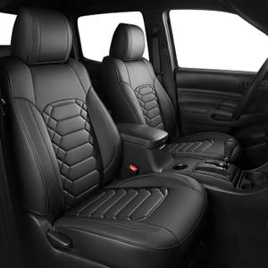 FREESOO Tacoma Seat Covers Custom Fit for Toyota Tacoma 2005-2015 Double Crew Cab Faux Leather Full Set Pickup Truck Seat Covers (Full Set, Black)